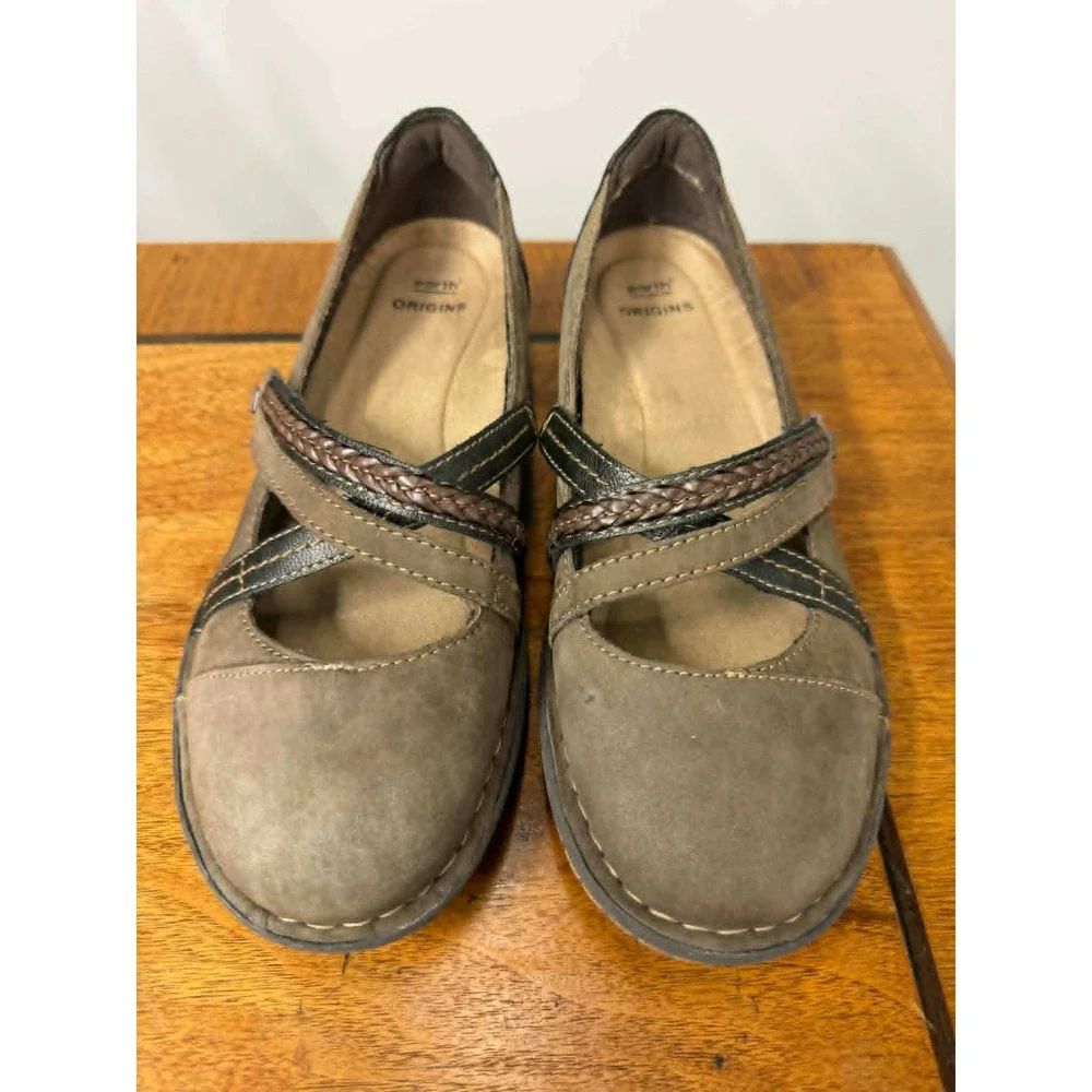Earth Origins 7.5 Tamara Toriana Mary Jane Flats Brown Stone Braided Strap Shoes - Picture 5 of 8